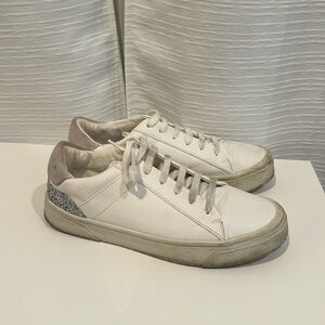 ZARA White Leather Glitter Sneakers